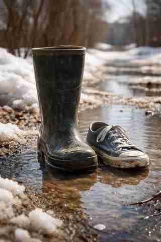 сапог и кеда в луже